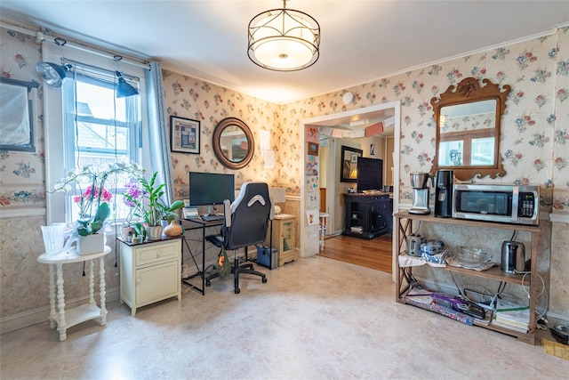 103 Fairfield Ave, Mineola, NY 11501 - office space featuring wallpapered walls, light flooring, and crown molding