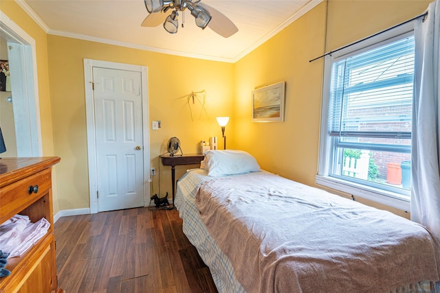 103 Fairfield Ave, Mineola, NY 11501 - bedroom featuring wood finished floors, crown molding, baseboards, and a ceiling fan