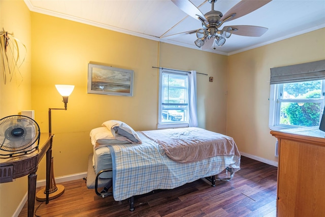 103 Fairfield Ave, Mineola, NY 11501 - bedroom featuring wood finished floors, ornamental molding, baseboards, and ceiling fan