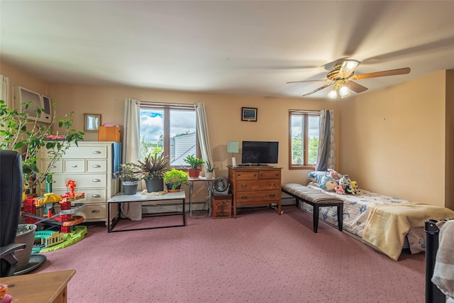 103 Fairfield Ave, Mineola, NY 11501 - bedroom featuring carpet floors, a ceiling fan, and a wall mounted air conditioner
