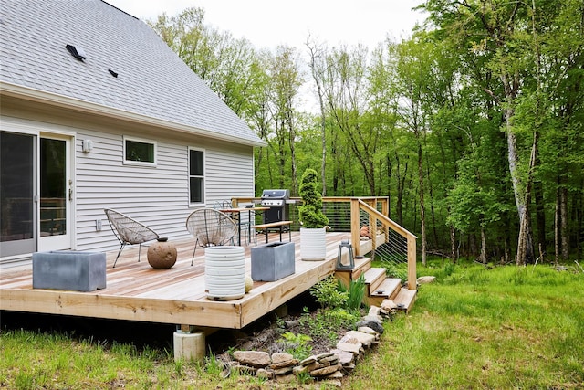 546 Willowemoc Rd, Livingston Manor, NY 12758 - wooden deck with grilling area and outdoor dining space