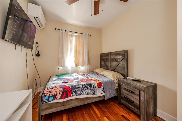 3739 Barnes Ave, Bronx, NY 10467 - bedroom featuring a wall mounted air conditioner, wood finished floors, and a ceiling fan