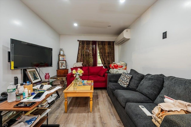 3739 Barnes Ave, Bronx, NY 10467 - living area featuring a wall mounted AC, wood finished floors, and recessed lighting