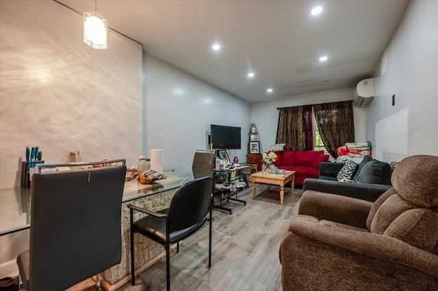 3739 Barnes Ave, Bronx, NY 10467 - living area with wood finished floors, a wall mounted air conditioner, and recessed lighting