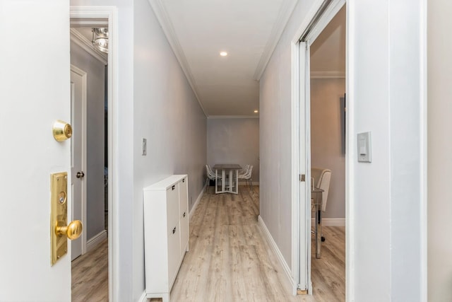 352 N State Rd Unit 2H, Briarcliff Manor, NY 10510 - hallway with light wood-type flooring, ornamental molding, baseboards, and recessed lighting