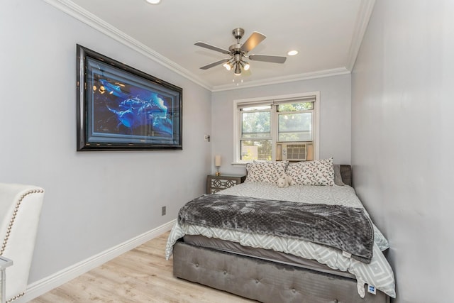 352 N State Rd Unit 2H, Briarcliff Manor, NY 10510 - bedroom with wood finished floors, crown molding, baseboards, cooling unit, and recessed lighting