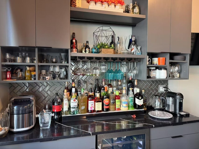 215-48 24th Ave, Bayside, NY 11360 - indoor wet bar featuring decorative backsplash and wine cooler
