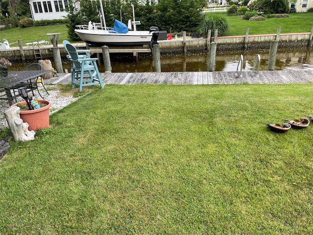 2 Merritt Ln, Center Moriches, NY 11934 - dock with a water view, boat lift, and a yard