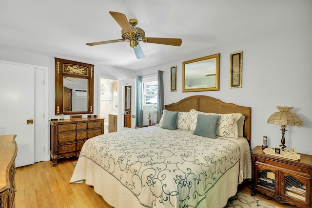 7 Woods Rd, Locust Valley, NY 11560 - bedroom with light wood-style floors, a ceiling fan, and ensuite bathroom