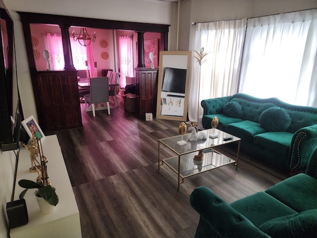 30 Royce Ave, Middletown, NY 10940 - living area featuring wood finished floors and a chandelier