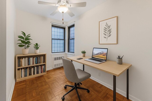 277 Bronx River Rd Unit 2A, Yonkers, NY 10704 - office area featuring radiator and ceiling fan
