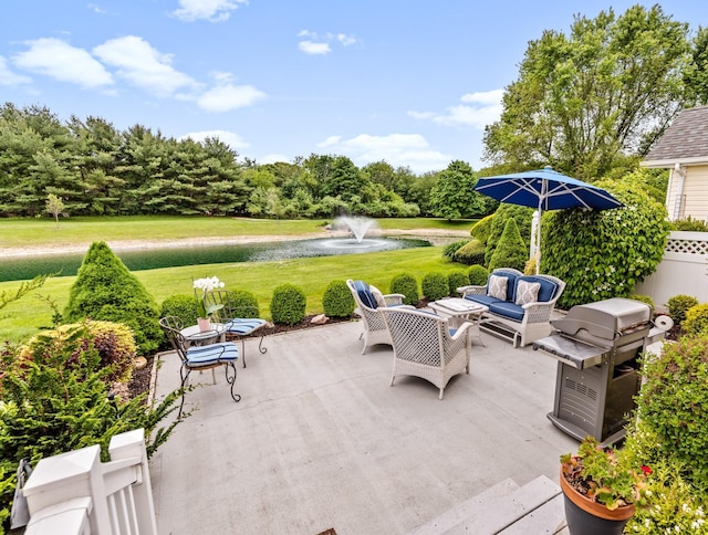 8 Lakeview Ct, Riverhead, NY 11901 - view of patio / terrace with a water view and an outdoor living space
