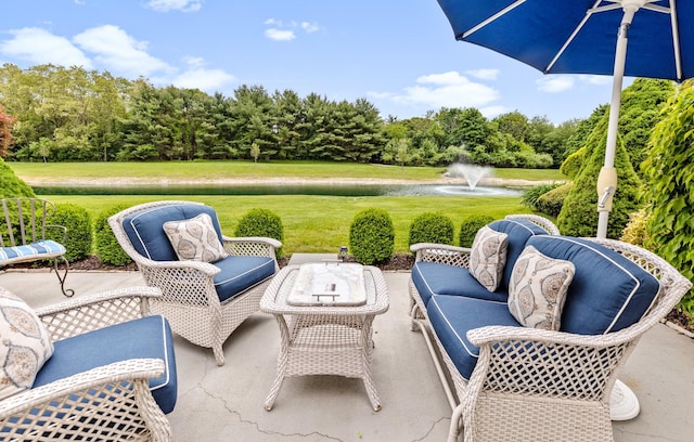 8 Lakeview Ct, Riverhead, NY 11901 - view of patio / terrace featuring an outdoor living space, a water view, and view of scattered trees