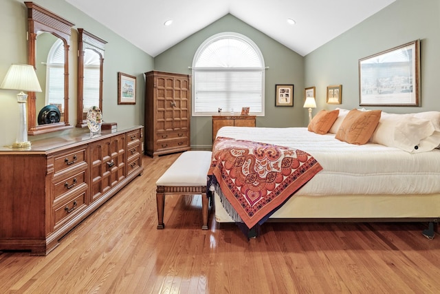 8 Lakeview Ct, Riverhead, NY 11901 - bedroom with light wood-style flooring, vaulted ceiling, and recessed lighting