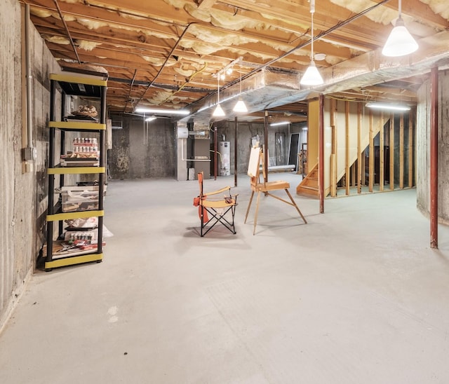 8 Lakeview Ct, Riverhead, NY 11901 - unfinished below grade area with stairs, heating unit, and gas water heater