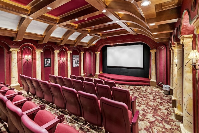 8 Lakeview Ct, Riverhead, NY 11901 - cinema room with coffered ceiling, beamed ceiling, and recessed lighting