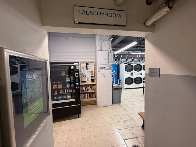 310 Riverside Dr Unit 1509, New York Manhattan, NY 10025 - corridor with separate washer and dryer, light tile patterned floors, and electric panel