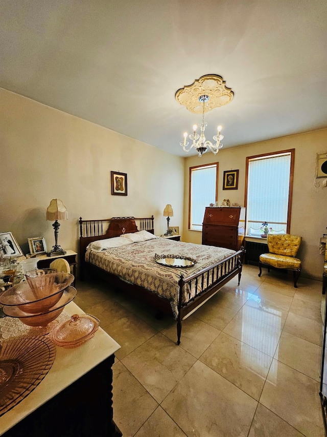 1725 W 4th St, Brooklyn, NY 11223 - bedroom featuring a chandelier and light tile patterned floors