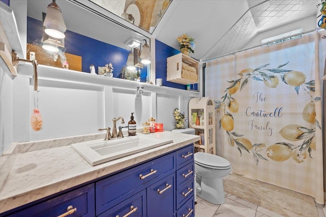 278 Gibson Hill Rd, Chester, NY 10918 - full bath with marble finish flooring, vanity, toilet, and curtained shower