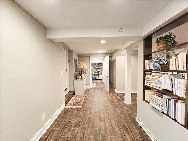 352 Mill Spring Rd, Manhasset, NY 11030 - corridor with dark wood-style flooring, baseboards, and recessed lighting