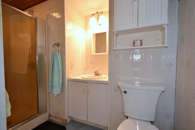 187 Smith Ave, Islip, NY 11751 - bathroom with tile walls, vanity, and a stall shower