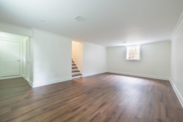 45 Fenimore Rd, New Rochelle, NY 10804 - empty room featuring stairs, dark wood finished floors, and ornamental molding