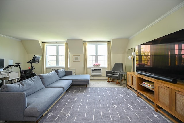206-05 Emily Rd Unit 6U, Bayside, NY 11360 - living area featuring crown molding, carpet floors, and baseboard heating