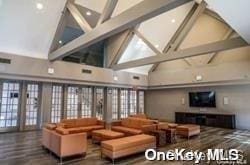 206-05 Emily Rd Unit 6U, Bayside, NY 11360 - common area with high vaulted ceiling and beamed ceiling