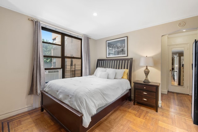 860 Grand Concourse Unit 4J, Bronx, NY 10451 - bedroom featuring baseboards, recessed lighting, and cooling unit