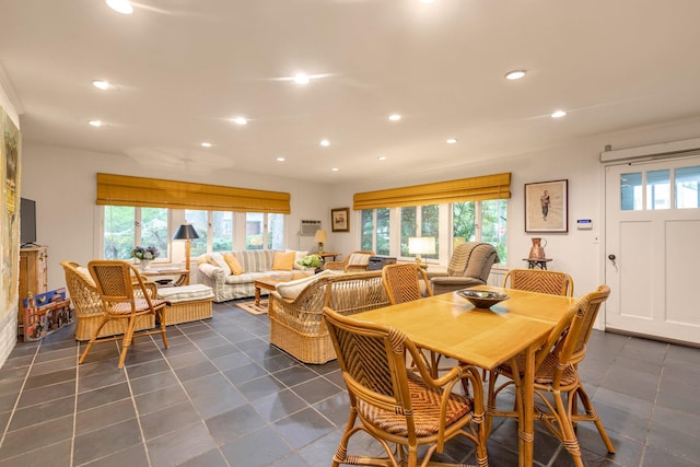 301 Margaret Blvd, Merrick, NY 11566 - dining room with plenty of natural light, dark tile patterned flooring, and recessed lighting