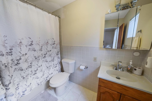 14015 159th St, Jamaica, NY 11434 - full bath with vanity, toilet, tile walls, tile patterned flooring, and a shower with curtain