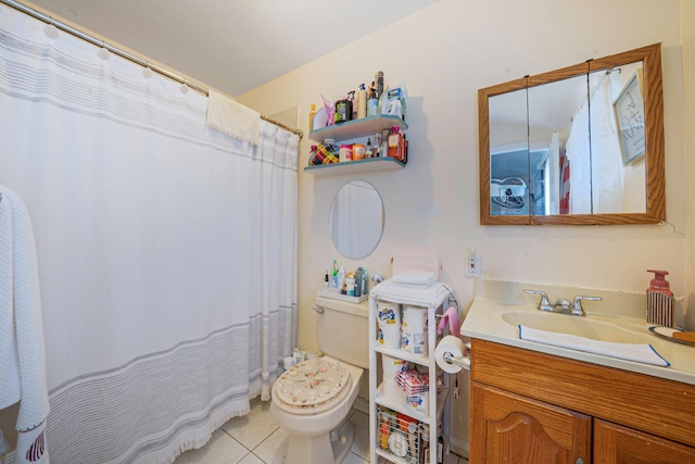 14015 159th St, Jamaica, NY 11434 - bathroom featuring toilet, vanity, tile patterned flooring, and curtained shower