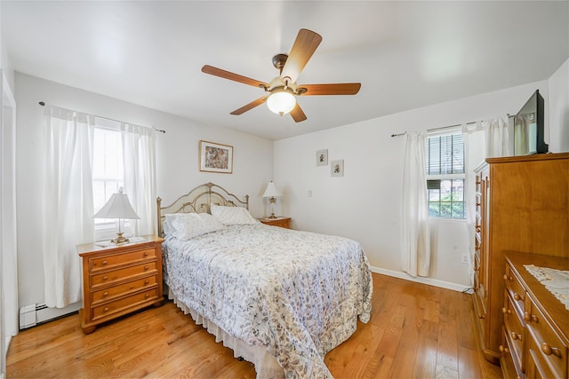 14015 159th St, Jamaica, NY 11434 - bedroom featuring light wood finished floors, baseboard heating, ceiling fan, and baseboards