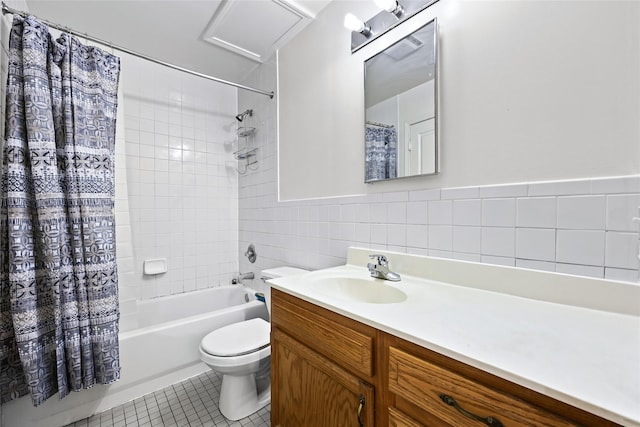 1830 Sterling Pl, Brooklyn, NY 11233 - bathroom with toilet, vanity, tile walls, shower / bath combination with curtain, and tile patterned floors