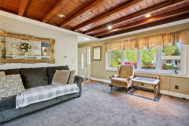 24 Pine St, Lake Grove, NY 11755 - carpeted living room with wood ceiling with exposed beams and baseboards