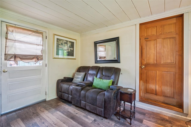 24 Pine St, Lake Grove, NY 11755 - living area with dark wood-style flooring and crown molding