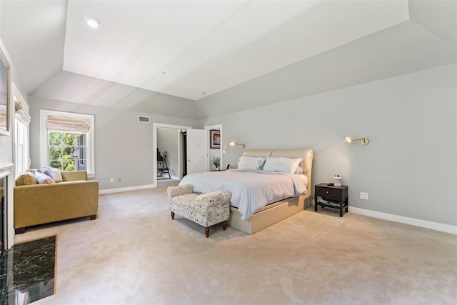 19 Rock Hill Ln, Scarsdale, NY 10583 - bedroom with vaulted ceiling, light carpet, and baseboards