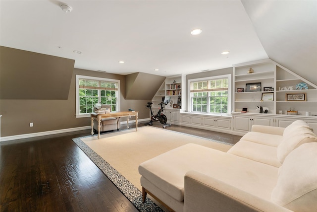 19 Rock Hill Ln, Scarsdale, NY 10583 - living room featuring wood finished floors, baseboards, recessed lighting, and built in features