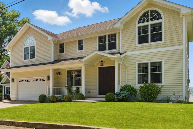 9 Constance Ave, Dobbs Ferry, NY 10522 - view of front of home with a garage, a porch, a front lawn, and driveway