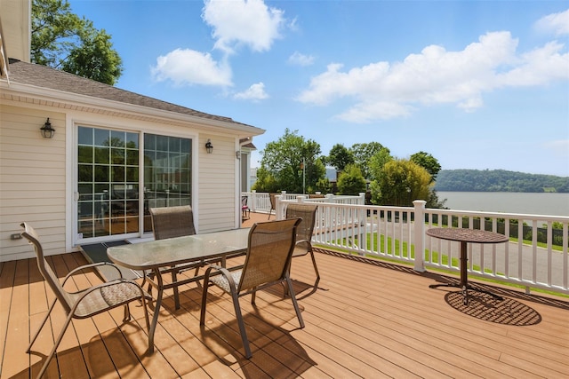 9 Constance Ave, Dobbs Ferry, NY 10522 - wooden terrace featuring a water view and outdoor dining area