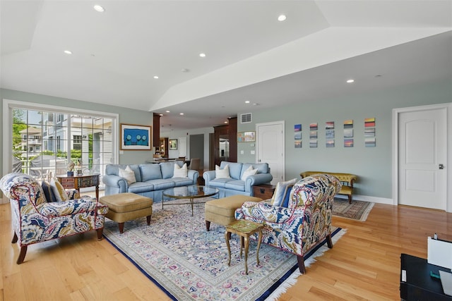 9 Constance Ave, Dobbs Ferry, NY 10522 - living area featuring vaulted ceiling, light wood-style flooring, recessed lighting, and baseboards