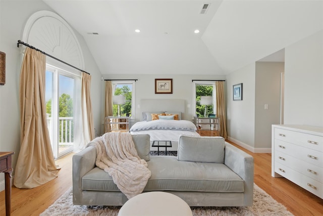 9 Constance Ave, Dobbs Ferry, NY 10522 - bedroom featuring access to exterior, multiple windows, light wood finished floors, baseboards, and lofted ceiling