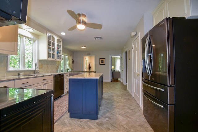 12 Cordwood Path, Shoreham, NY 11786 - kitchen with refrigerator with ice dispenser, dishwashing machine, a sink, a center island, and ceiling fan