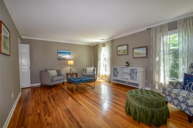 12 Cordwood Path, Shoreham, NY 11786 - living area featuring wood-type flooring, crown molding, and baseboards