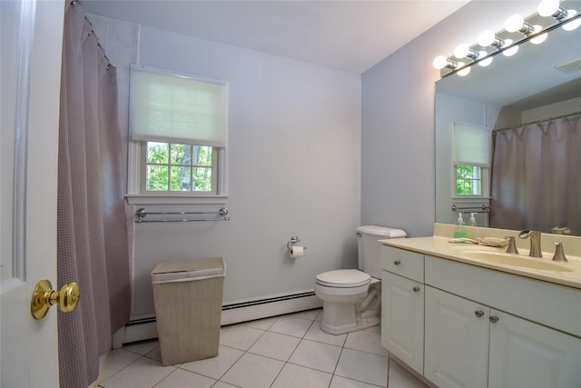 12 Cordwood Path, Shoreham, NY 11786 - full bathroom featuring tile patterned floors, toilet, a baseboard heating unit, and vanity