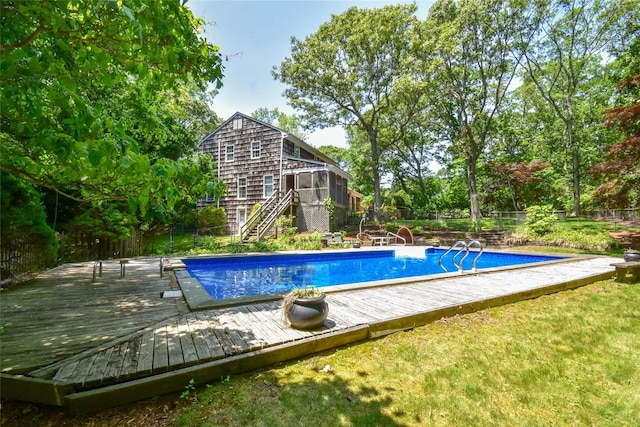 12 Cordwood Path, Shoreham, NY 11786 - view of pool with stairs and a deck
