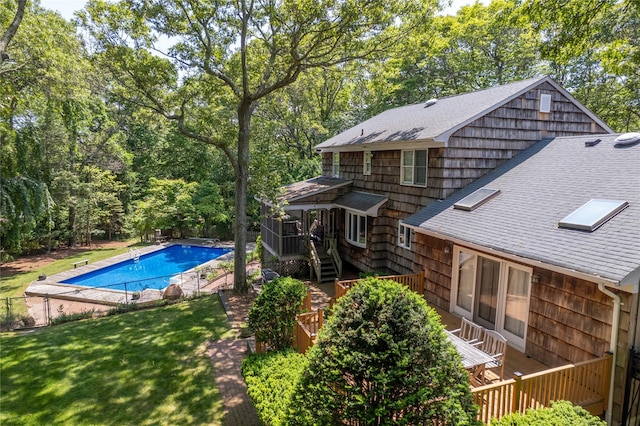12 Cordwood Path, Shoreham, NY 11786 - outdoor pool featuring a deck and stairway