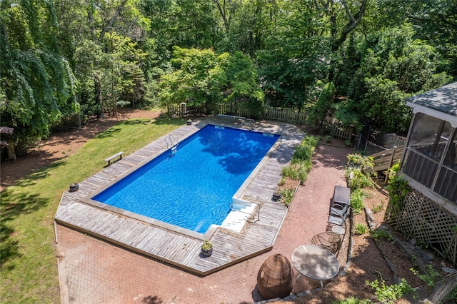 12 Cordwood Path, Shoreham, NY 11786 - view of swimming pool with a sunroom