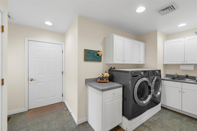 16 Hidden View Dr, Newburgh, NY 12550 - laundry room featuring washing machine and dryer, cabinet space, baseboards, and recessed lighting