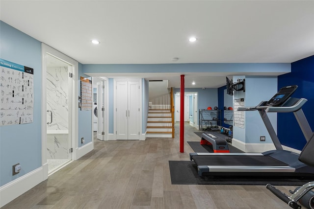 225 Fisher Ave, White Plains, NY 10606 - exercise area featuring wood finished floors and recessed lighting